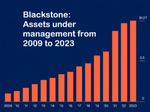 A bar graph/chart highlighting Blackstone's increasing financial power and reach over time.