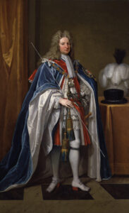 Portrait of Robert Harley, 1st Earl of Oxford, wearing ceremonial robes and holding a staff, painted by Sir Godfrey Kneller.